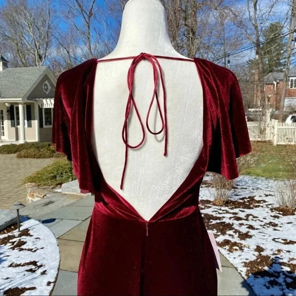 NWT BHLDN Jenny Yoo Ellis Velvet Maxi Dress Short Sleeve in Red Berry 4 - Picture 10 of 15